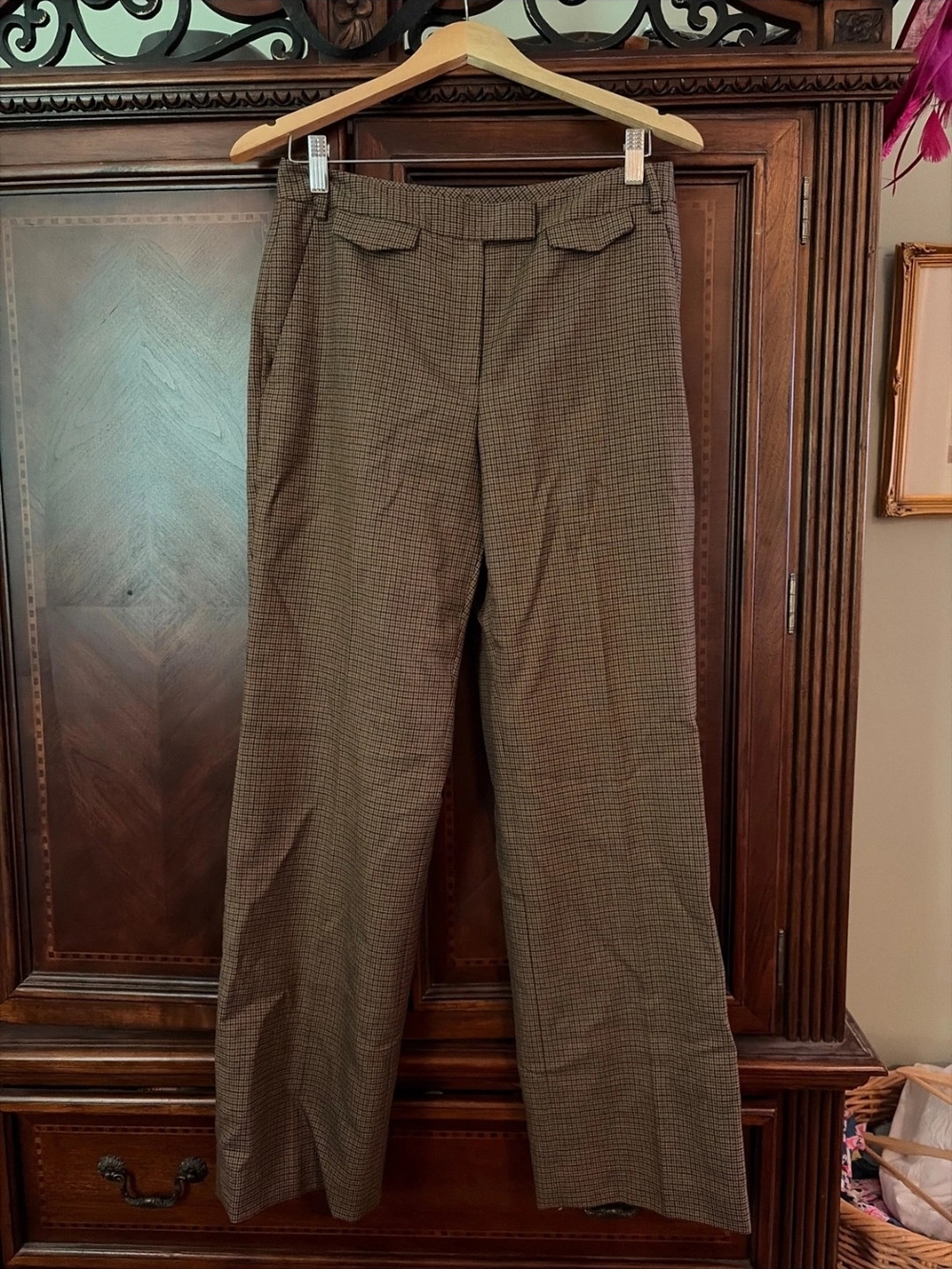 Brooks Brothers Women's Brown Plaid Wool Dress Pants